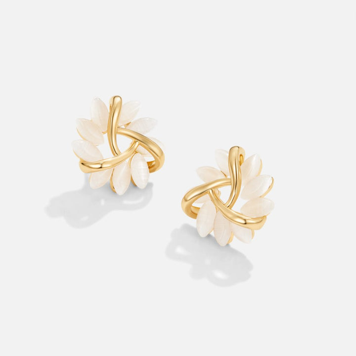 Gold Earrings with Opal Flowers