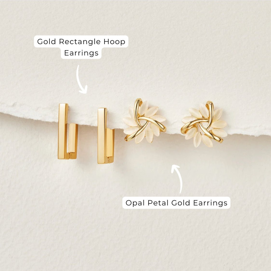 Gold Earrings with Opal Flowers