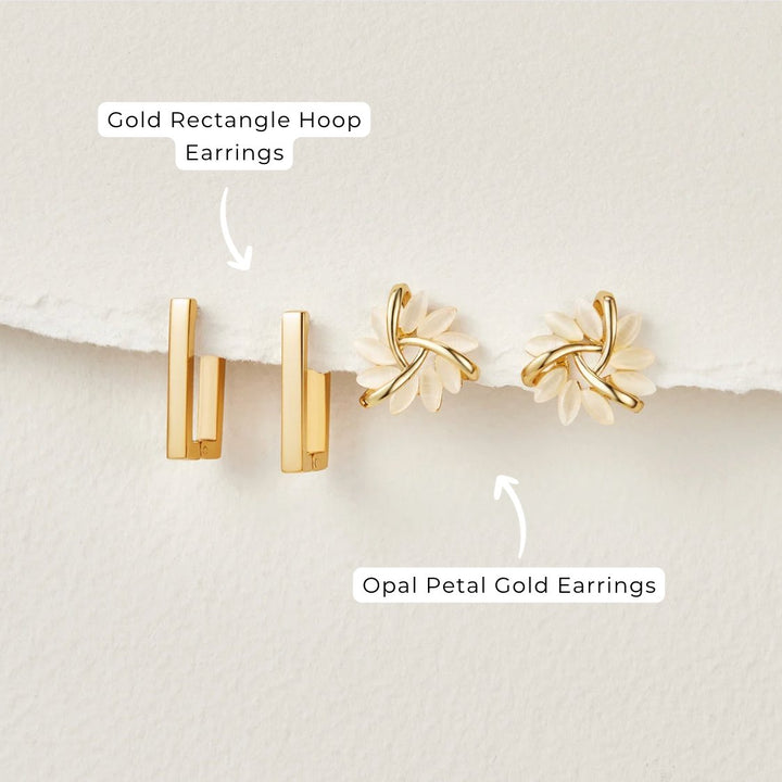 Gold Earrings with Opal Flowers