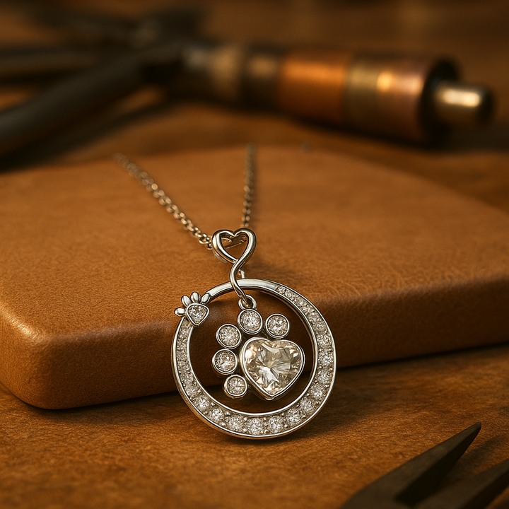 Cute Paw Print Necklace with Cubic Zirconia