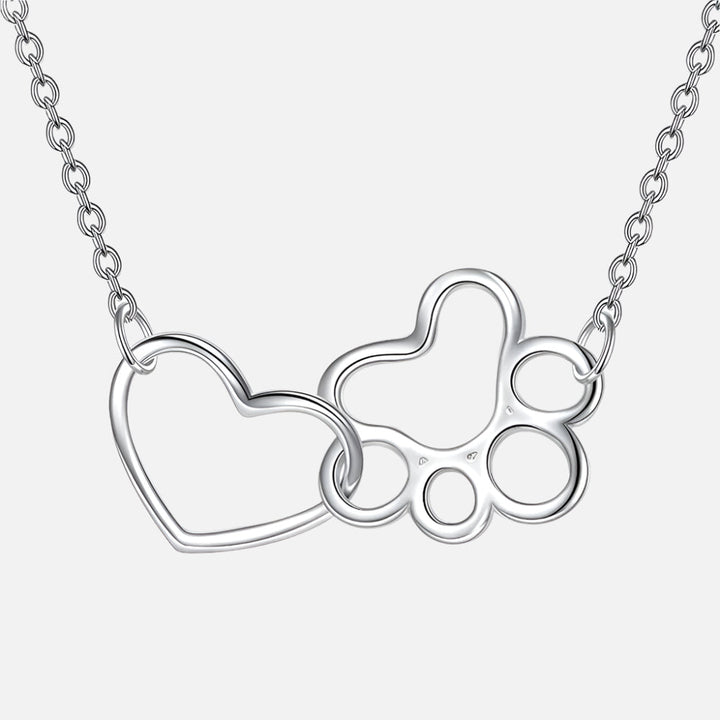 Paw Print Necklace – Heart Crystal Pendant