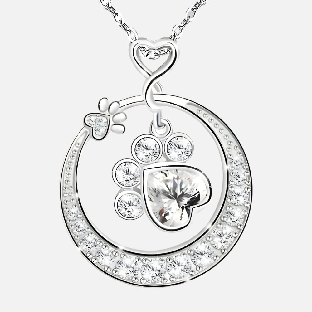Cute Paw Print Necklace with Cubic Zirconia