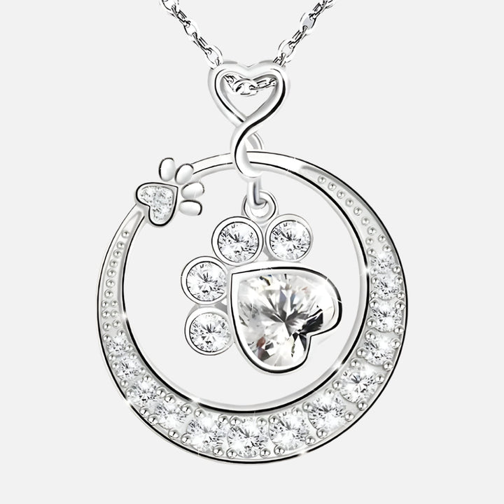 Cute Paw Print Necklace with Cubic Zirconia