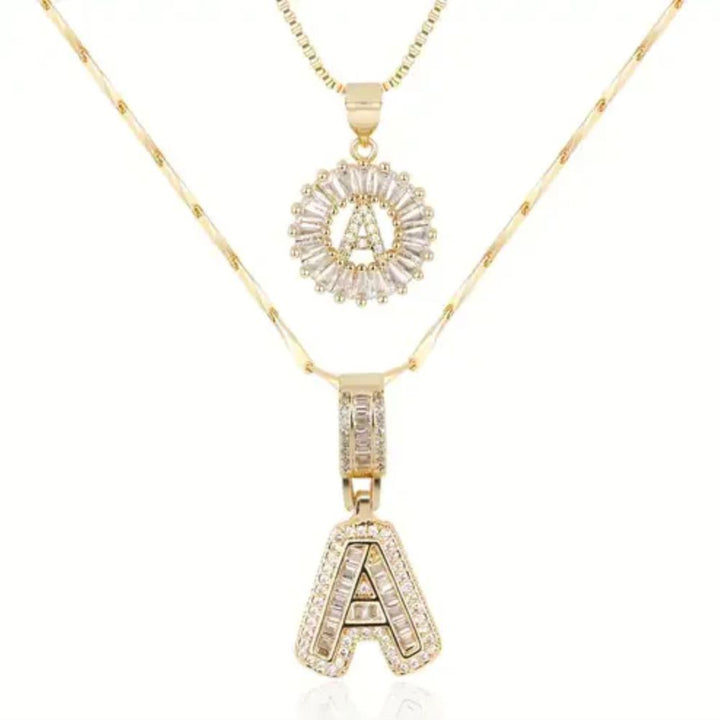 Paved Letter Initial Necklace Set