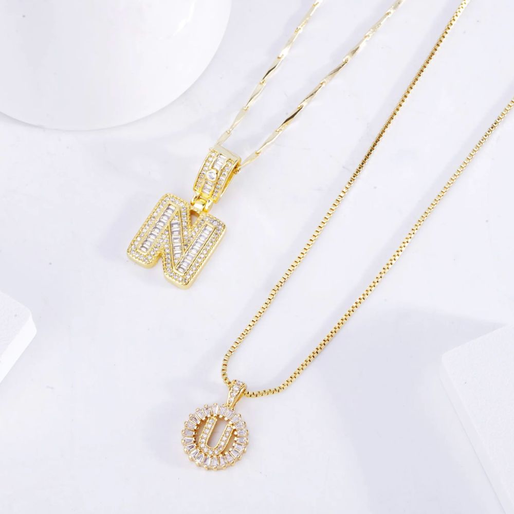 Paved Letter Initial Necklace Set