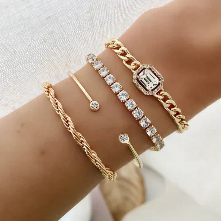 Elegant silver bracelet set with subtle moon shape