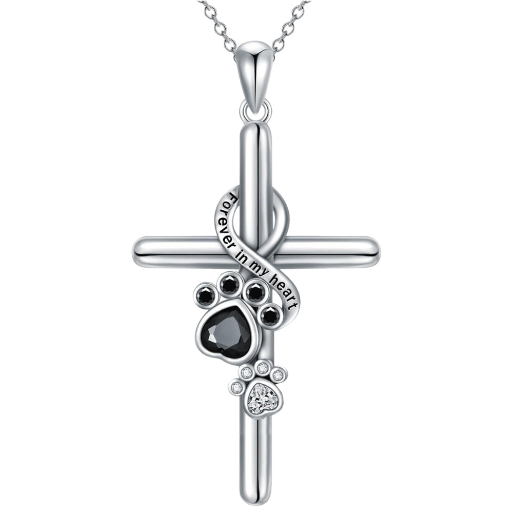 Silver Pendant with Paw Print and Cross