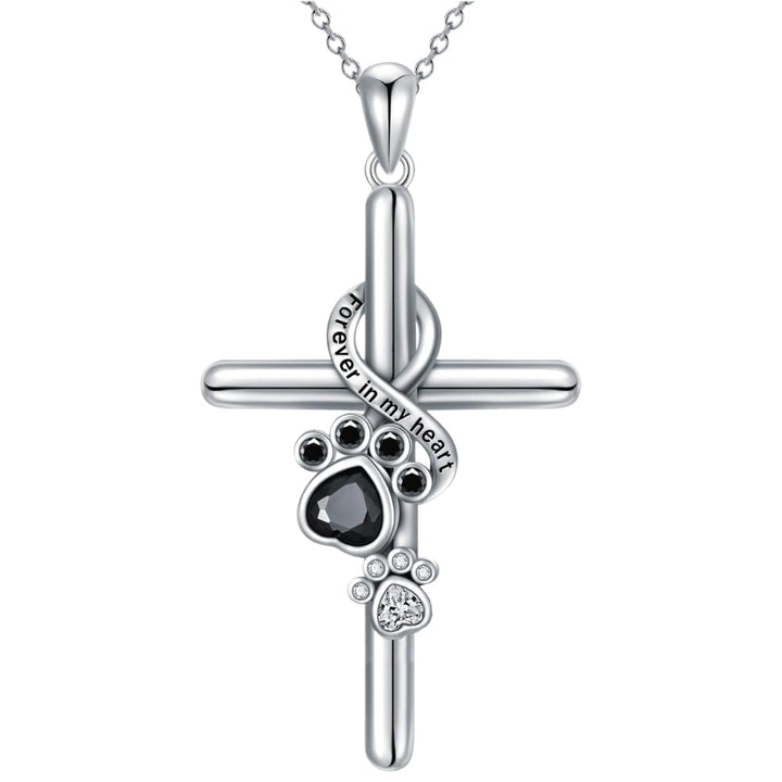 Silver Pendant with Paw Print and Cross